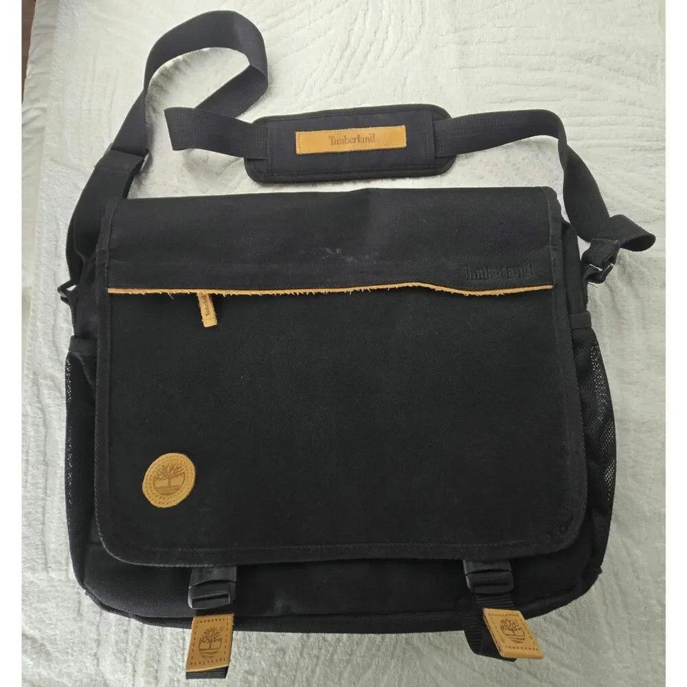 Timberland Vintage Canvas Messenger Bag Laptop Crossbody Large 18x15 Black